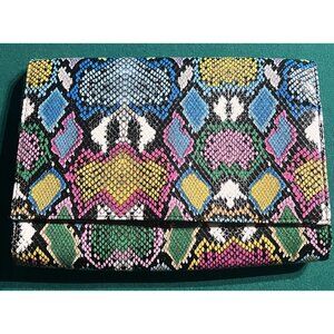 Vintage Rainbow Snake Faux Leather Purse Hand Clutch 10.5" x 7.5" No Chain